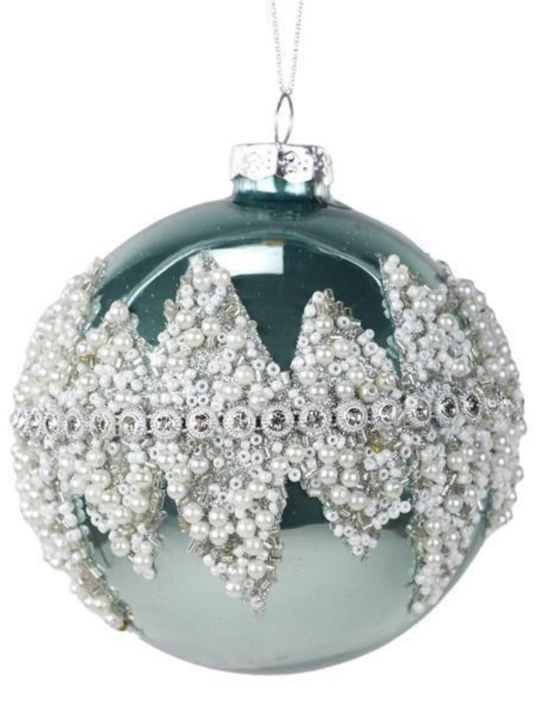 4" GLASS BALL WITH RHINESTONES-ICE BLUE