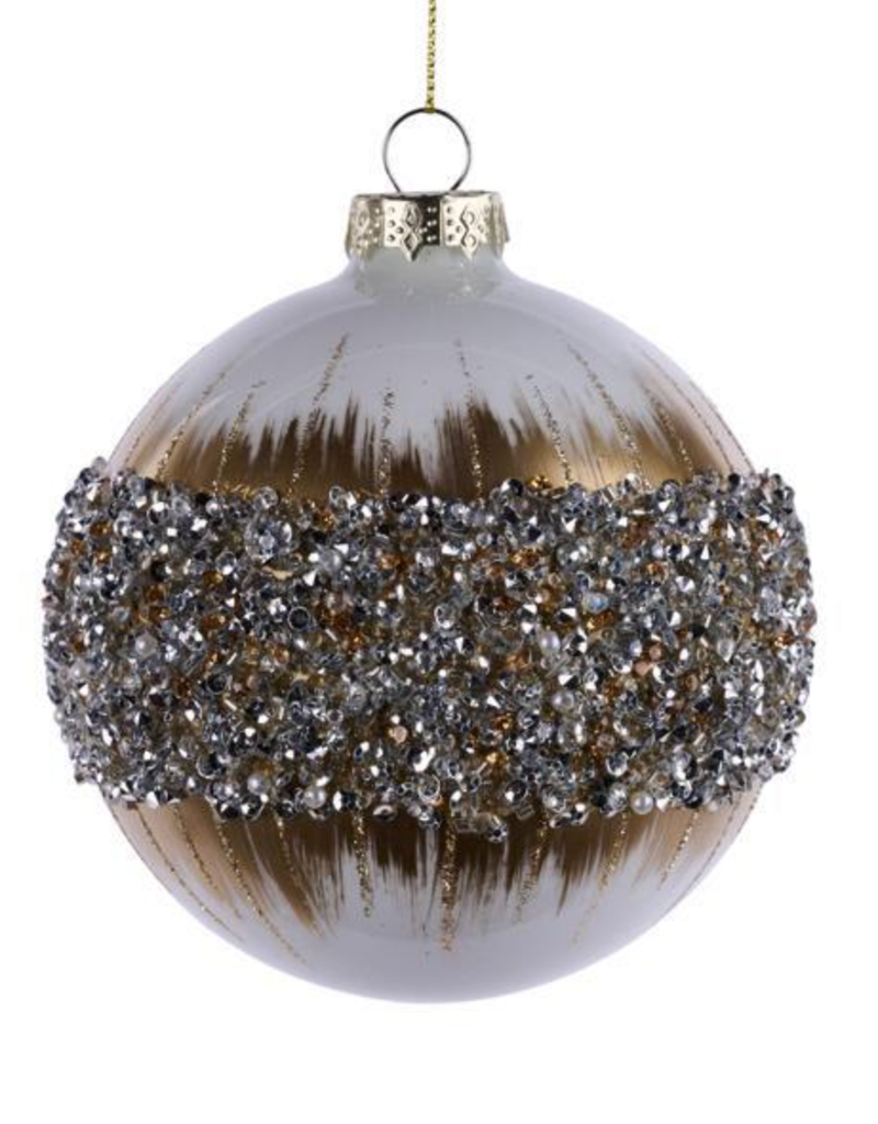 100MM GOLD/WHITE GLITZ ORNAMENT