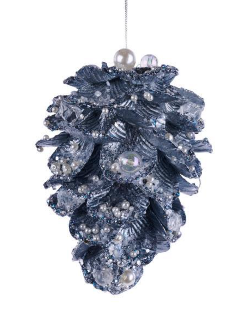 6" JEWEL PINECONE ORNAMENT-BLUE