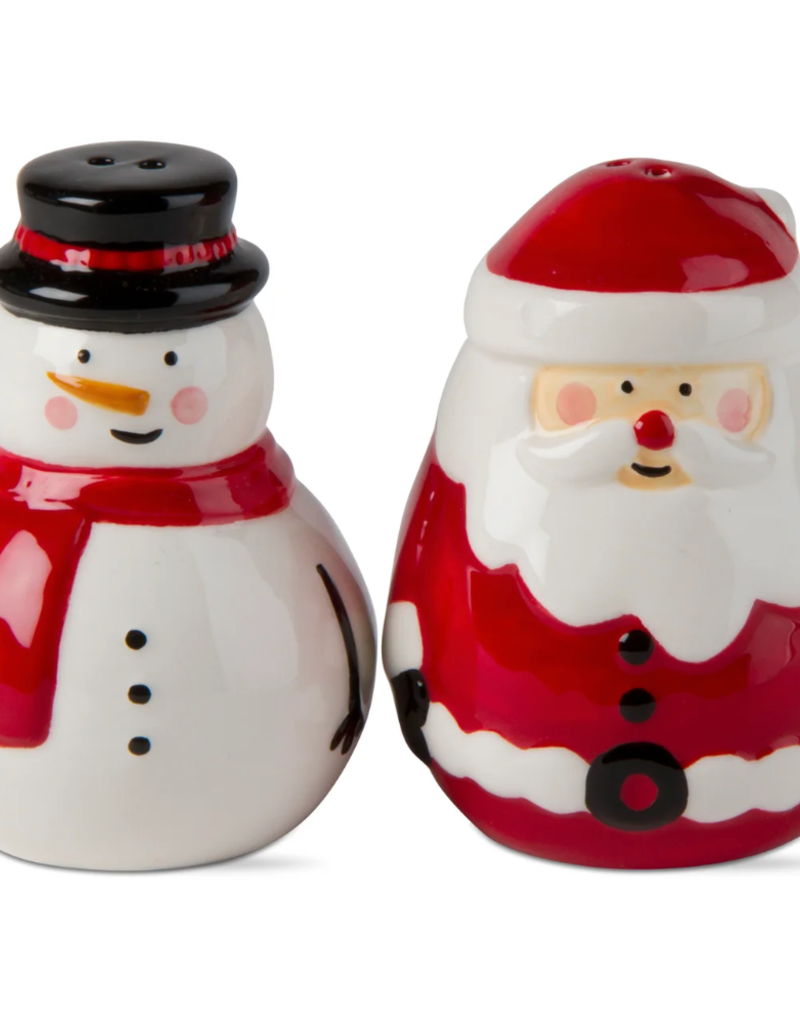 TAG JOLLY SANTA & SNOWMAN SALT & PEPPER SHAKERS SET/2