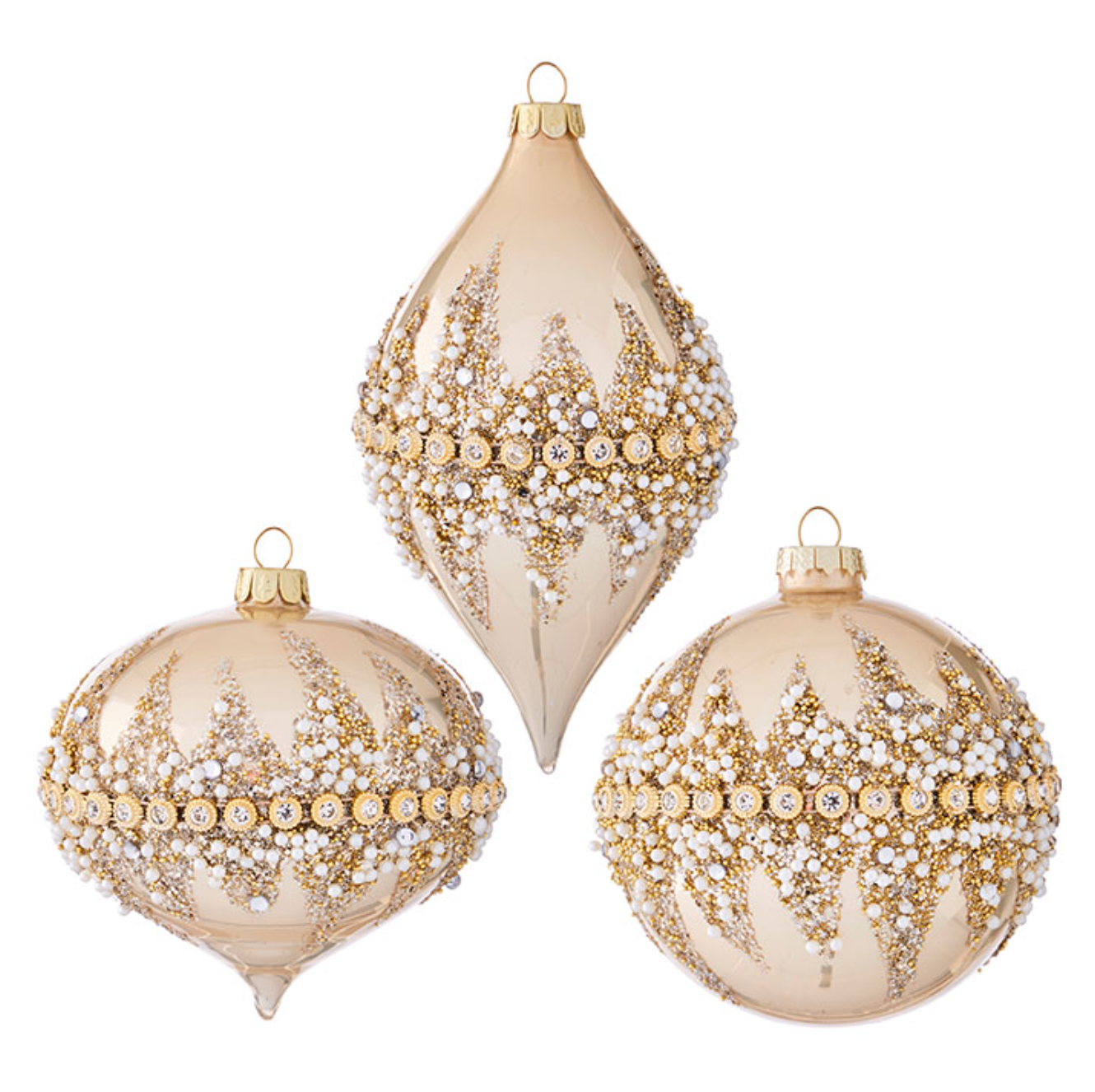 4" GOLD BEADED ORNAMENTS 4" GOLD BEADED ORNAMENTS