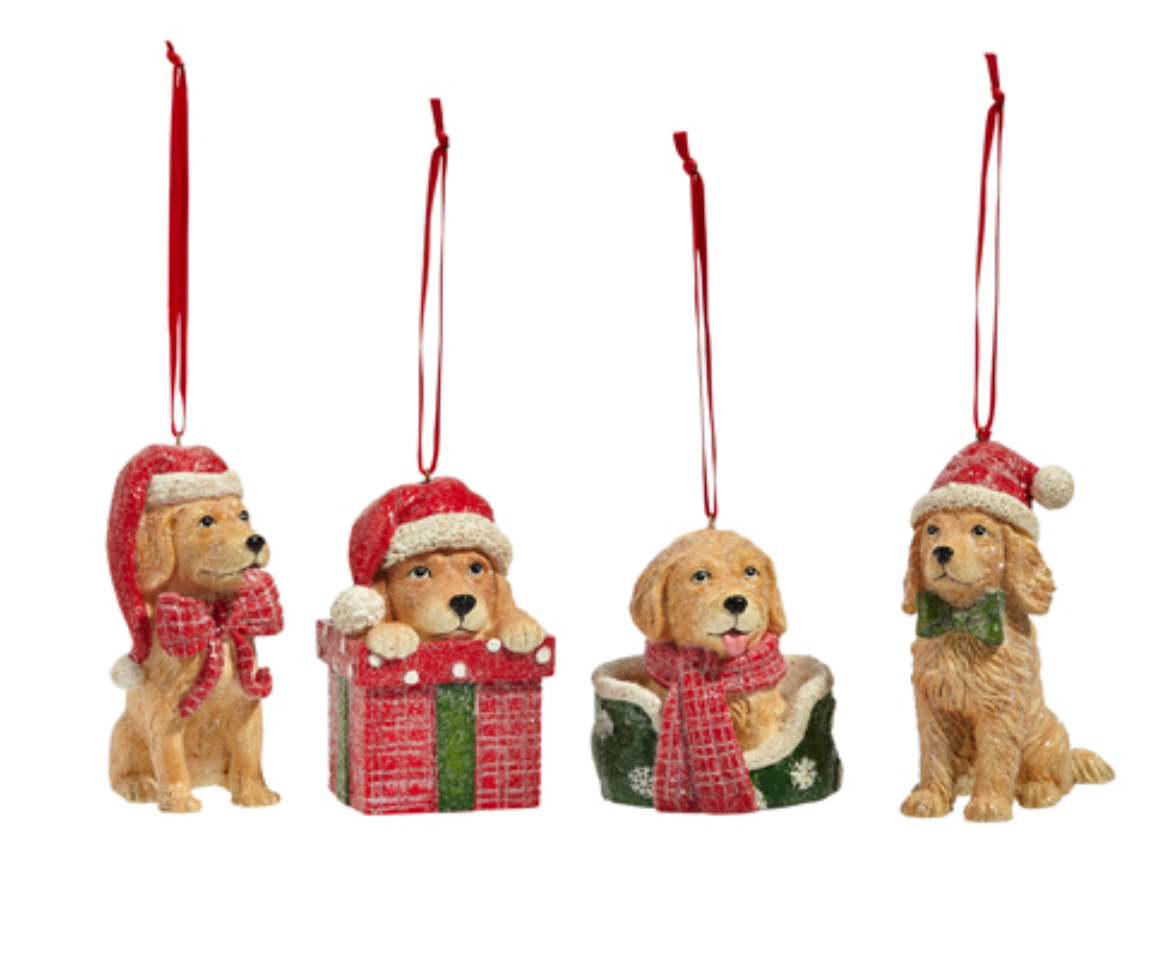 4" CELEBRATE THE SEASON PUP ORNAMENTS 4" CELEBRATE THE SEASON PUP ORNAMENTS