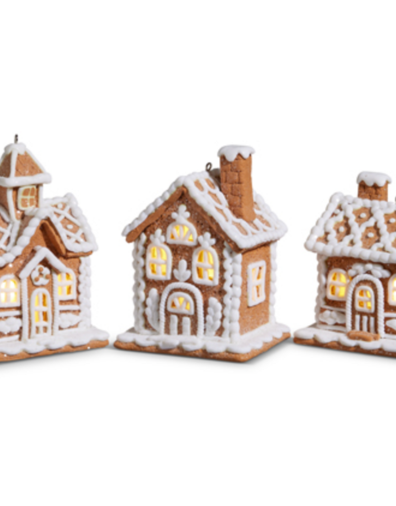 4.25" LIGHTED GINGERBREAD HOUSE ORNAMENTS