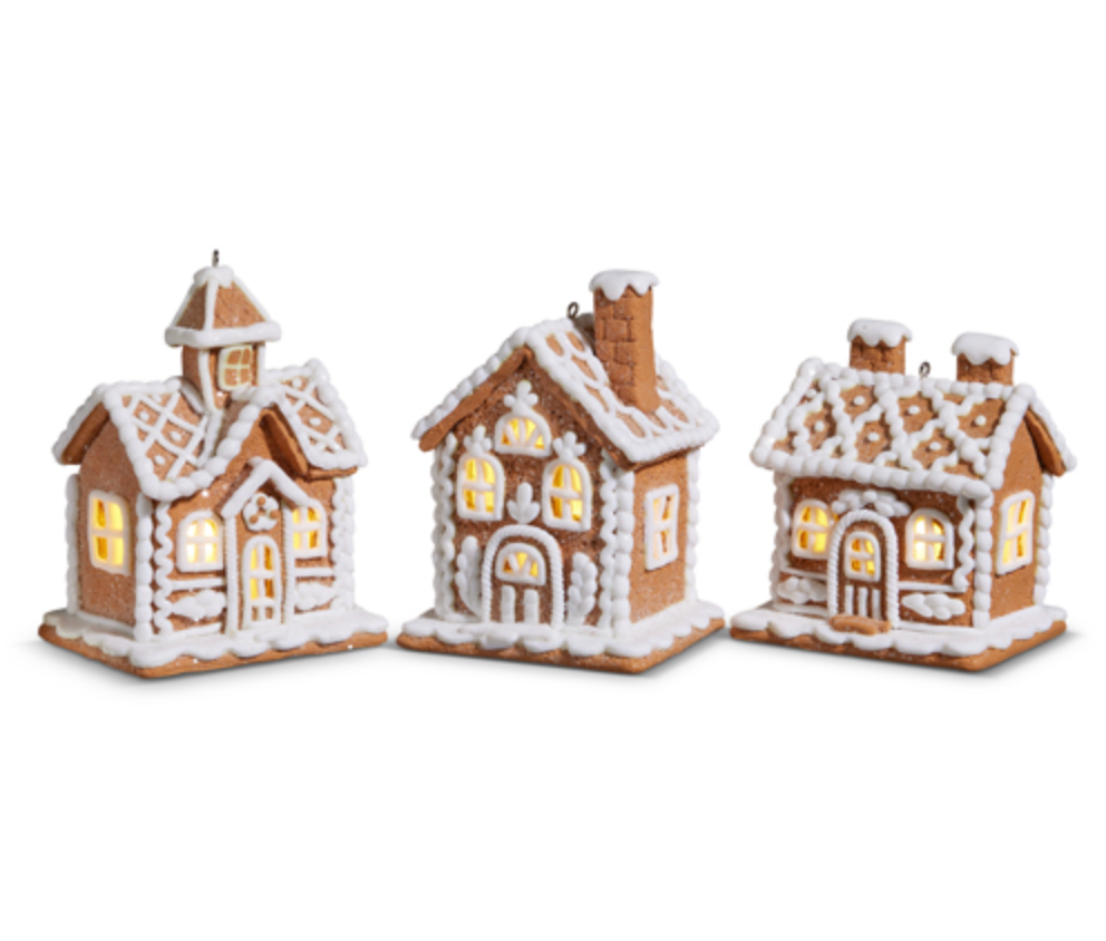 4.25" LIGHTED GINGERBREAD HOUSE ORNAMENTS