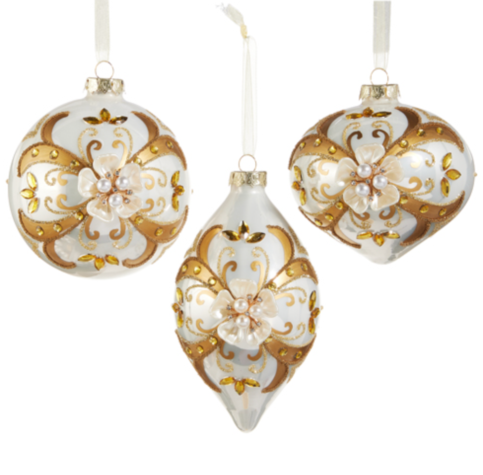 5.5" GOLD FLORAL EMBELLISHED ORNAMENT 5.5" GOLD FLORAL EMBELLISHED ORNAMENT