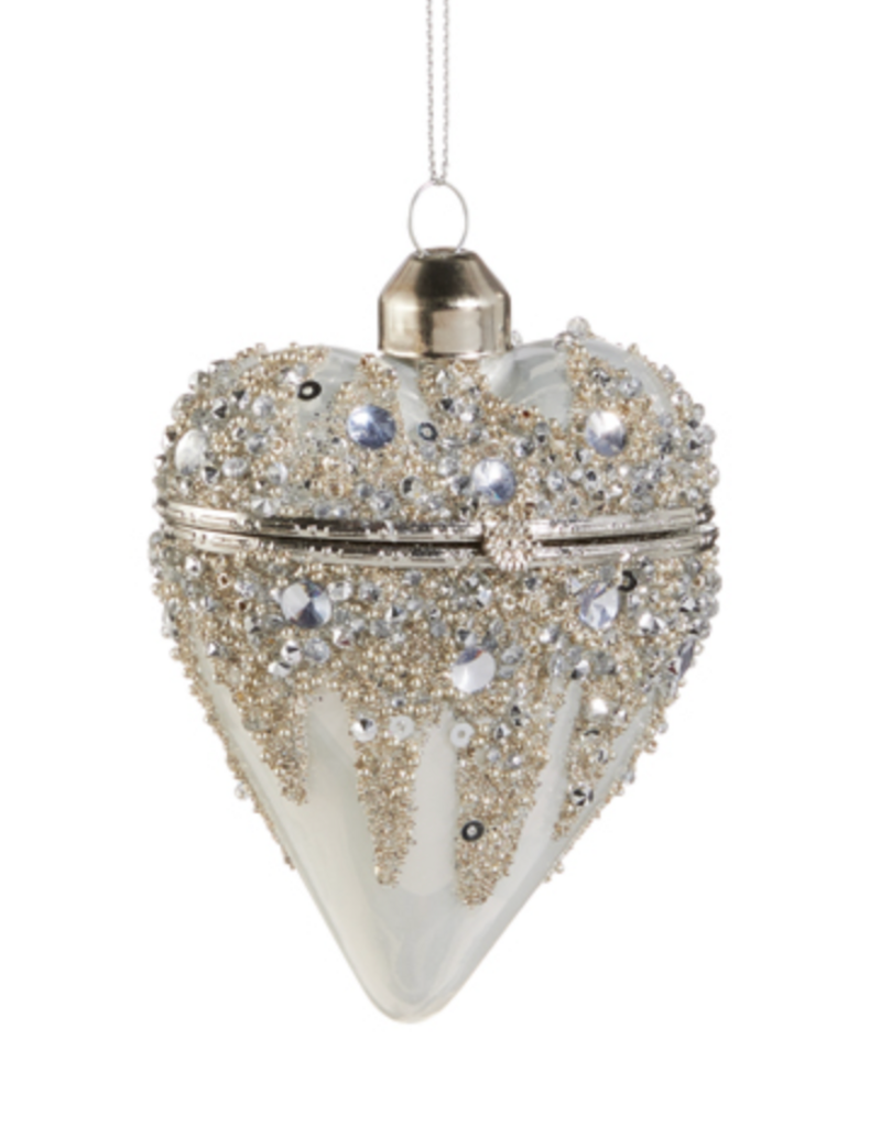 3.5" WHITE HEART SILVER JEWELRY BOX ORNAMENT