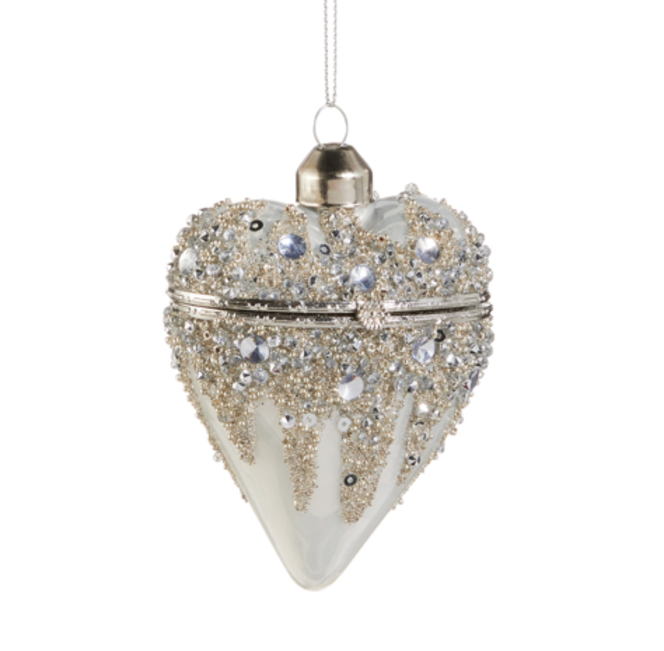 3.5" WHITE HEART SILVER JEWELRY BOX ORNAMENT 3.5" WHITE HEART SILVER JEWELRY BOX ORNAMENT