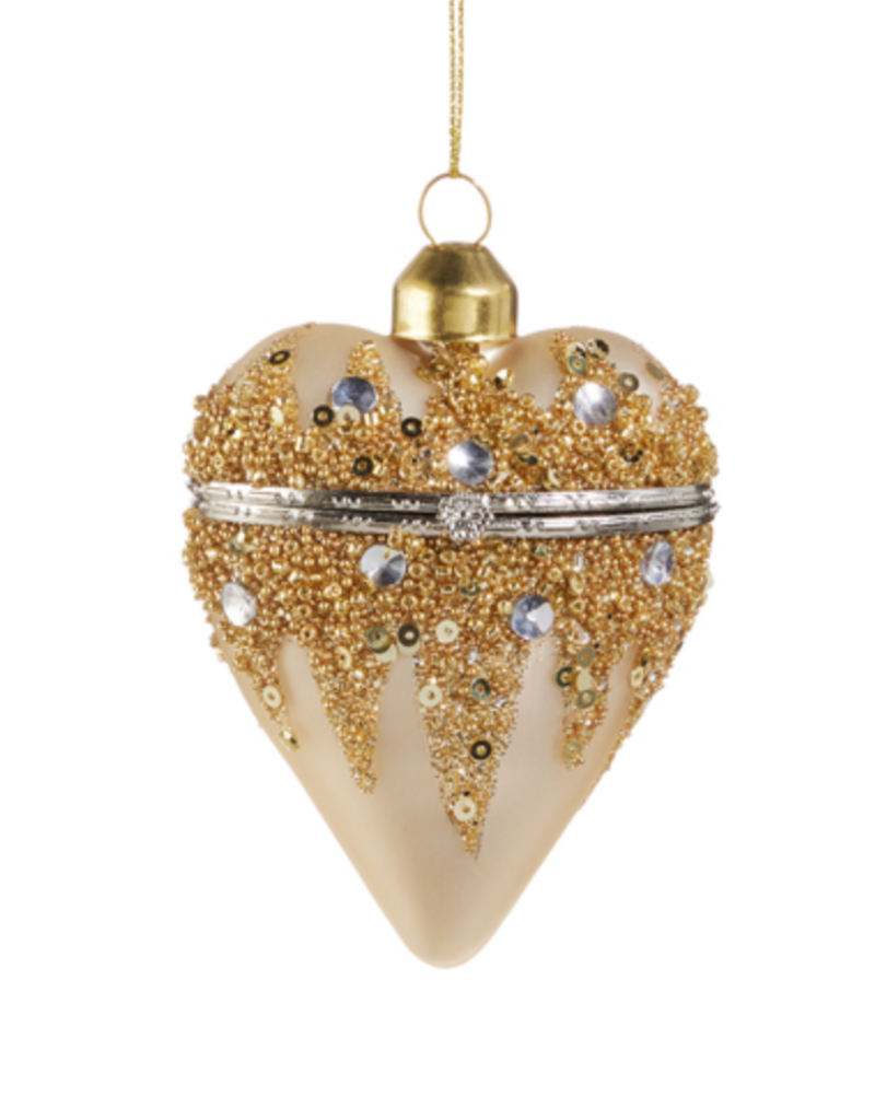 3.5" CHAMPAGNE GOLD HEART JEWELRY BOX ORNAMENT