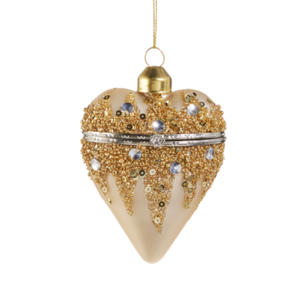 3.5" CHAMPAGNE GOLD HEART JEWELRY BOX ORNAMENT 3.5" CHAMPAGNE GOLD HEART JEWELRY BOX ORNAMENT
