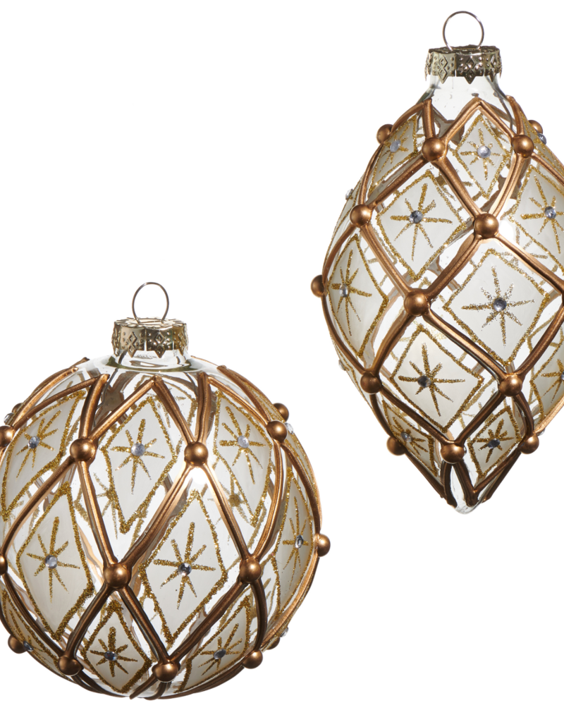 4" WHITE AND GOLD DECO ORNAMENT
