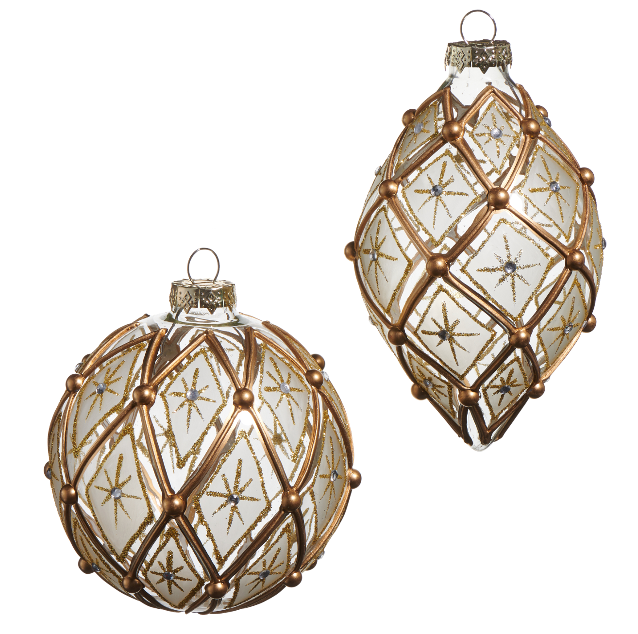 4" WHITE AND GOLD DECO ORNAMENT 4" WHITE AND GOLD DECO ORNAMENT