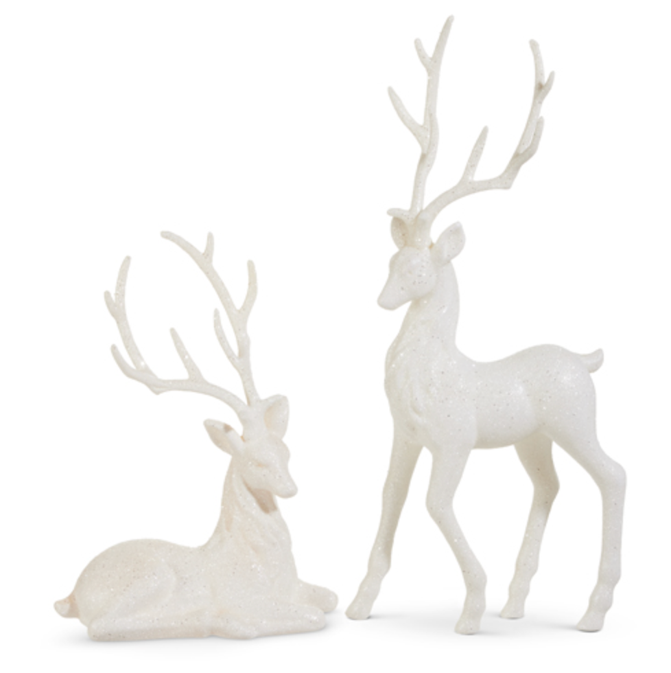 21" WHITE GLITTERED DEER