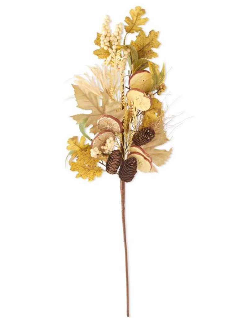 28 Inch Mixed Raffia Fall Leaves Stem w/Apple & Orange Slices