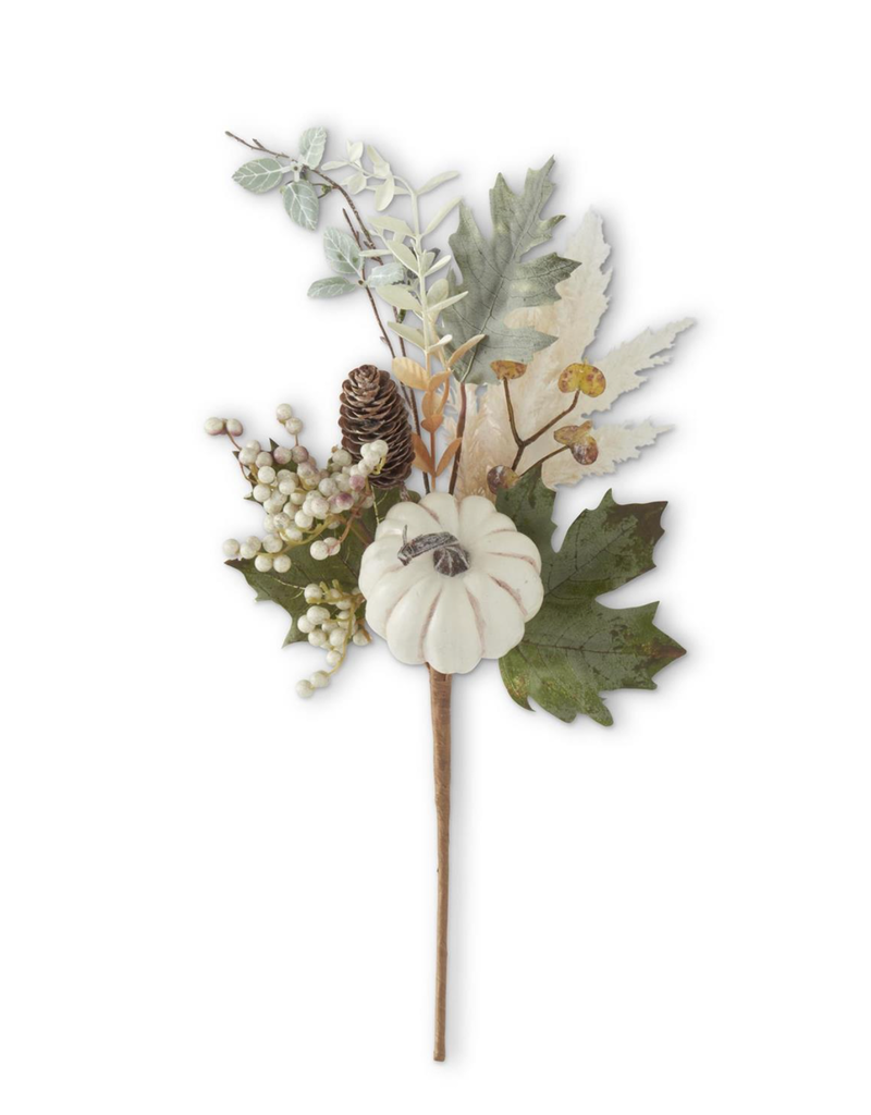 22 Inch Mixed Fall Foliage Stem w/White Pumpkins & Pinecones