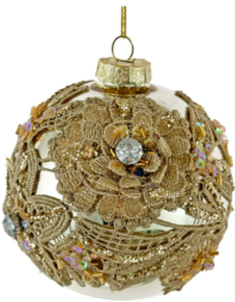 SHISHI GOLD CROCHET FLOWER AND JEWEL GLASS ORNAMENT