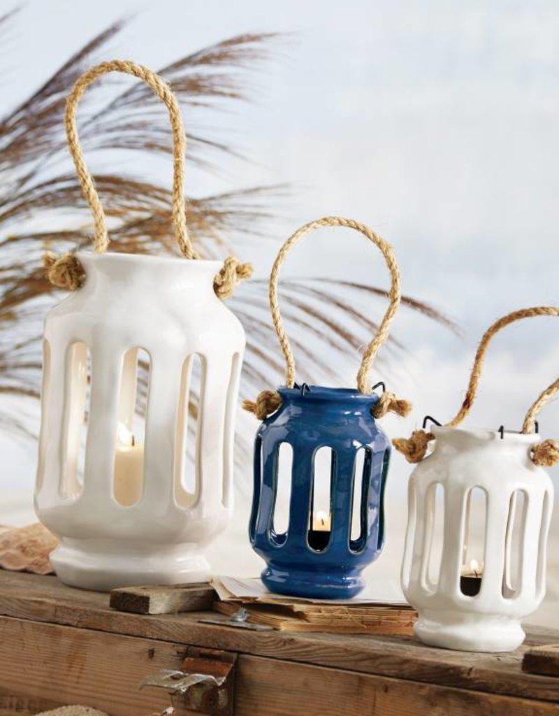 MUD PIE LARGE WHITE CERAMIC LANTERN