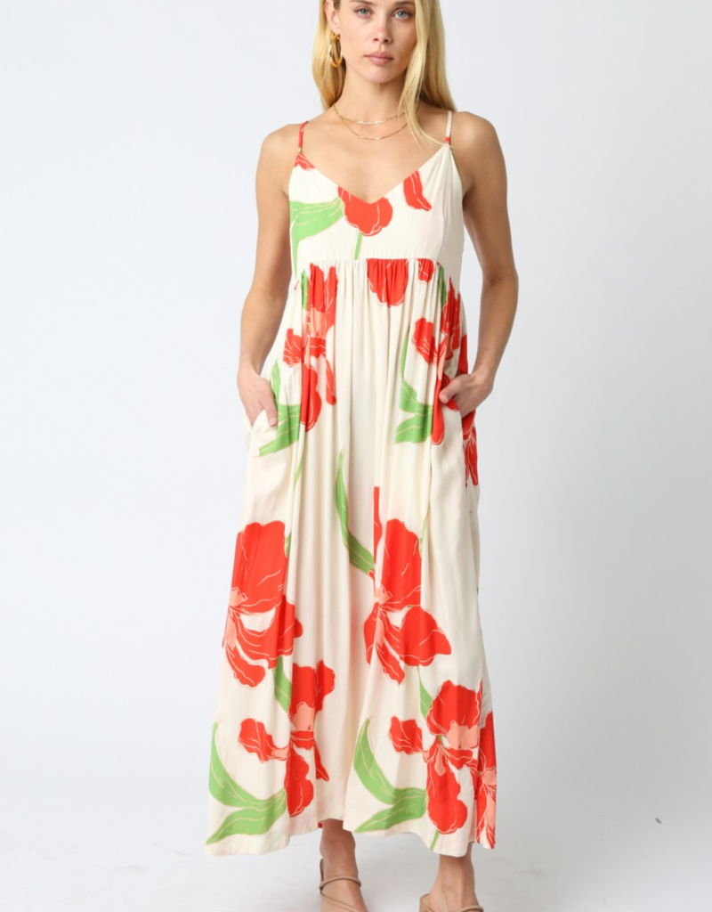 OLIVACEOUS CECELIA DRESS- NATURAL/ORANGE