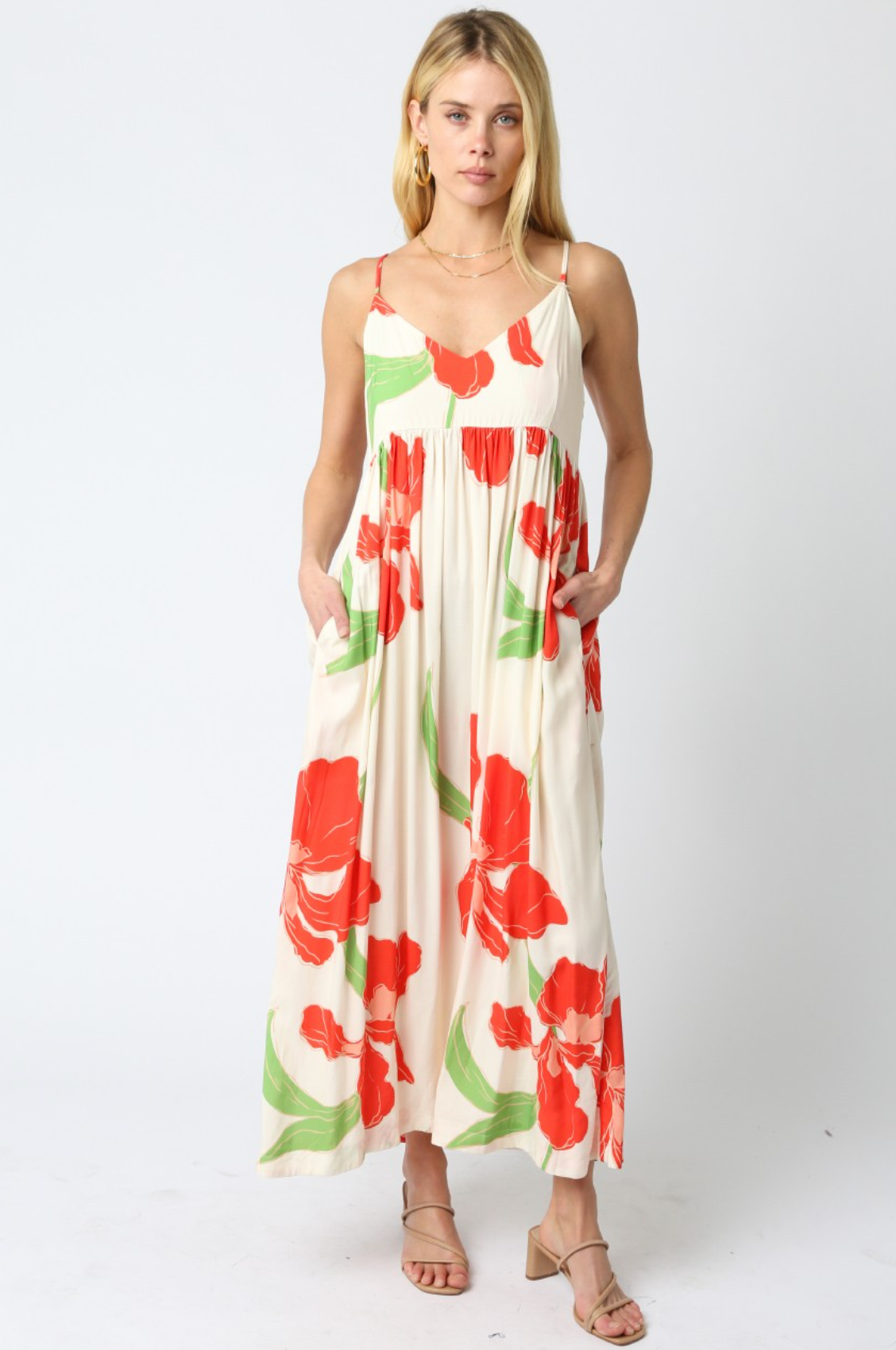 OLIVACEOUS CECELIA DRESS- NATURAL/ORANGE OLIVACEOUS CECELIA DRESS- NATURAL/ORANGE