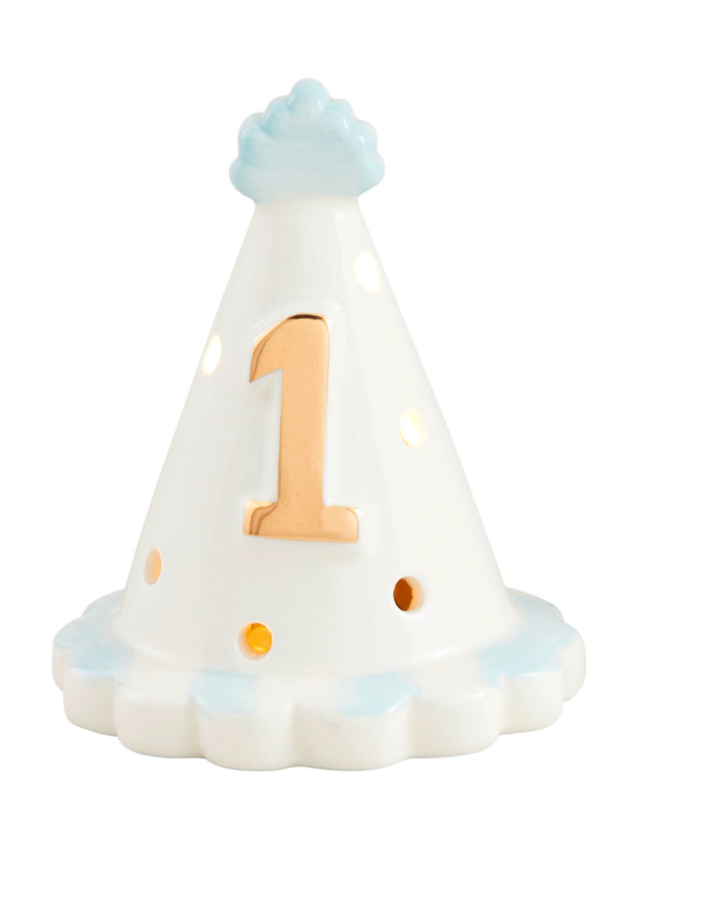 MUD PIE BLUE BIRTHDAY HAT LIGHT-UP SITTER