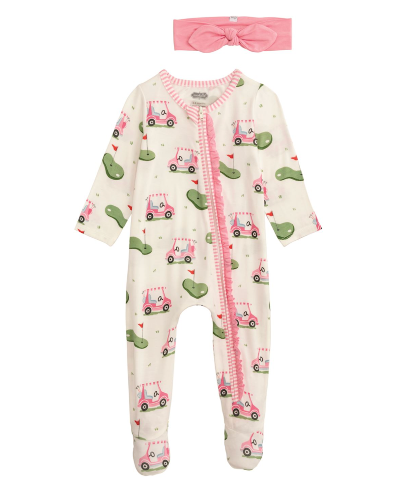 MUD PIE PINK GOLF SLEEPER AND HEADBAND SET 3-6 MONTHS