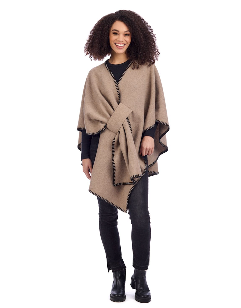 MUD PIE HAYWORD BLANKET STITCH PONCHO-OATMEAL- ONE SIZE