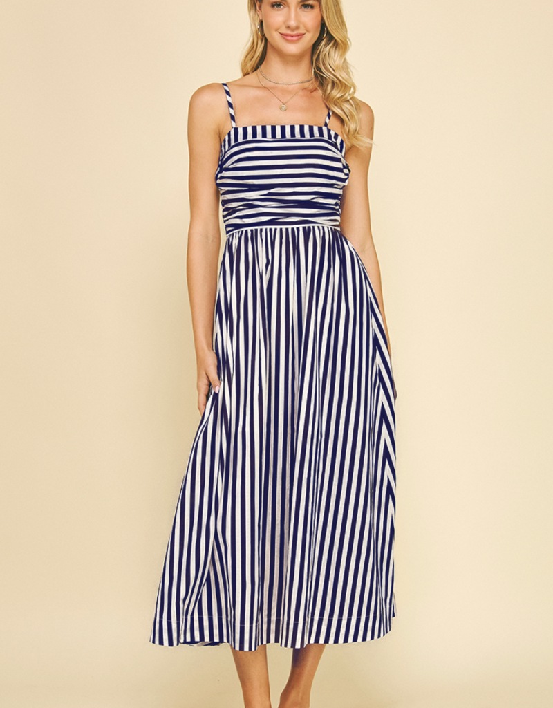 PINCH BARRETT STRIPED MIDI DRESS