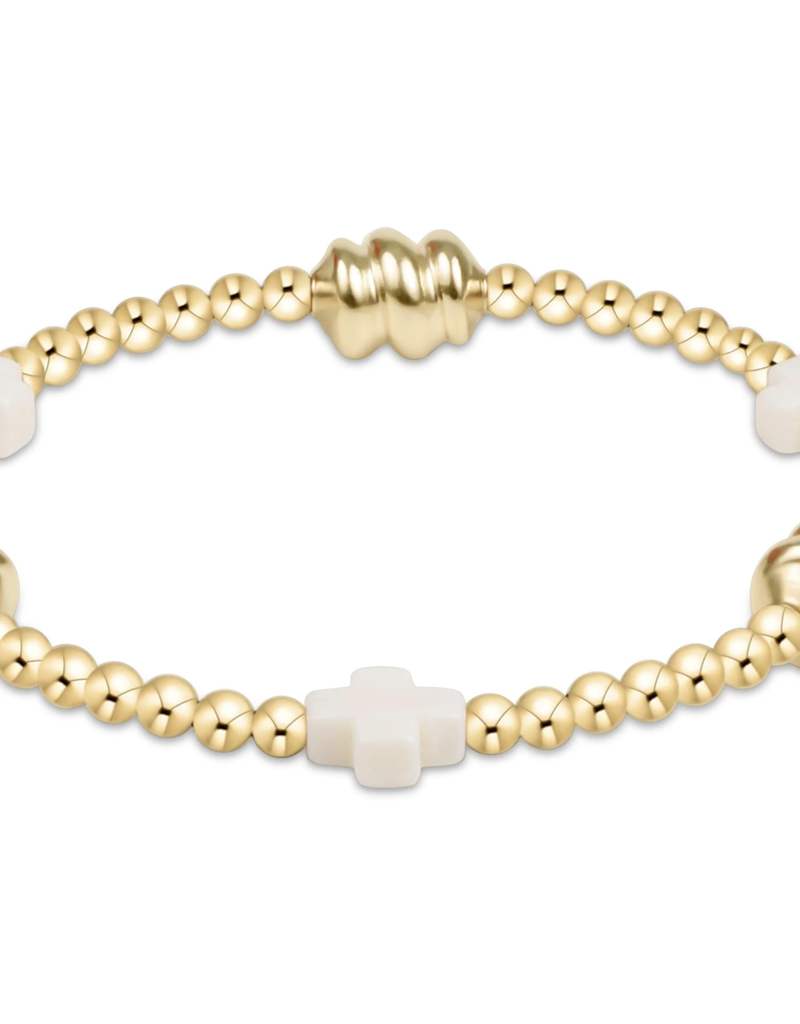 ENEWTON Signature Cross Admire Gold Pattern 3mm Bead Bracelet - Off-White