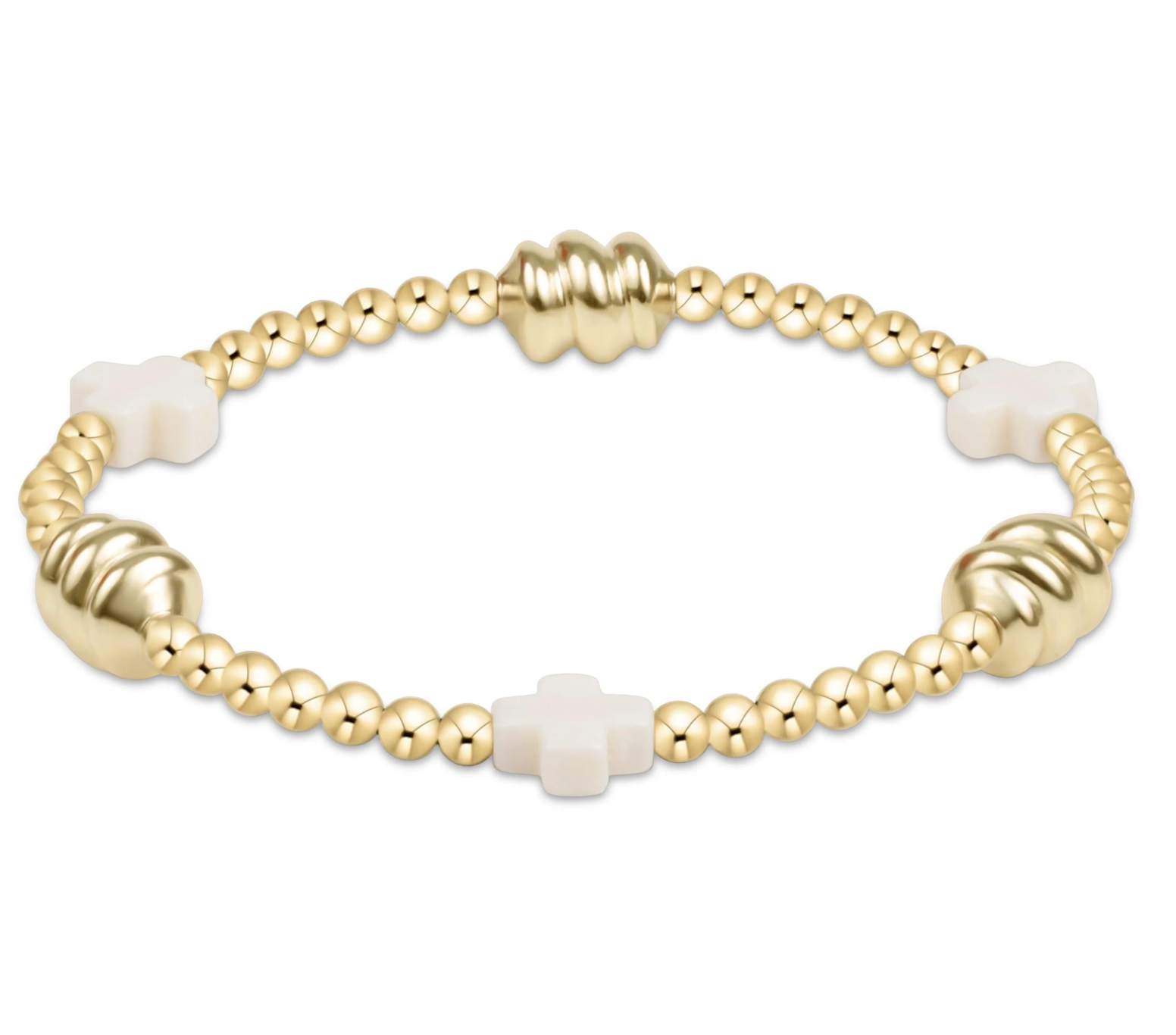 ENEWTON Signature Cross Admire Gold Pattern 3mm Bead Bracelet - Off-White ENEWTON Signature Cross Admire Gold Pattern 3mm Bead Bracelet - Off-White