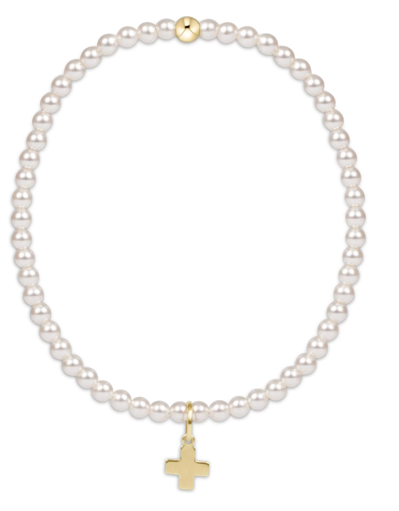 ENEWTON Classic Pearl 3mm Bead Bracelet - Signature Cross Gold Charm