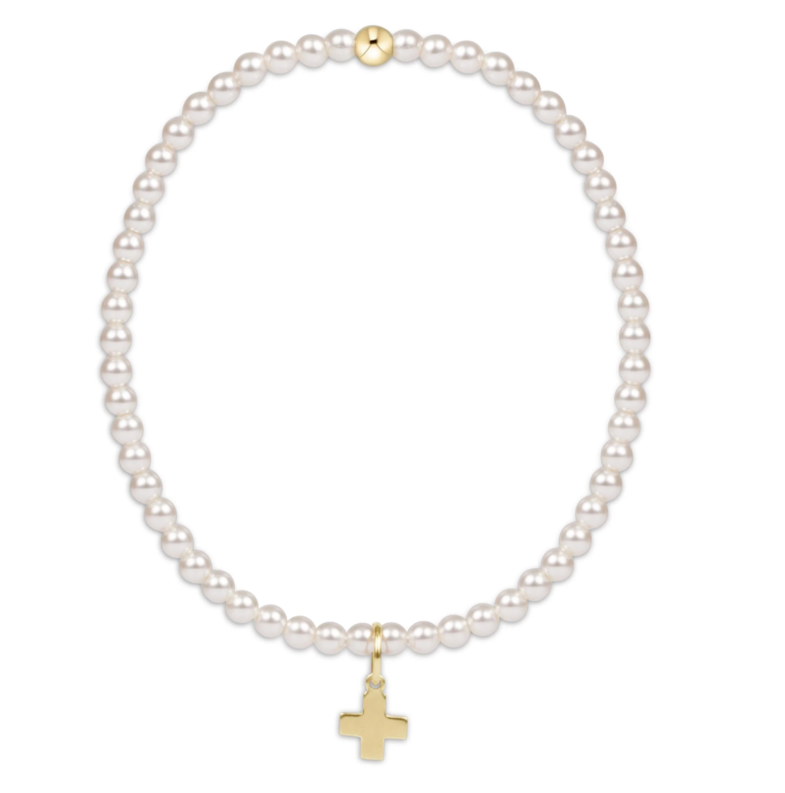 ENEWTON Classic Pearl 3mm Bead Bracelet - Signature Cross Gold Charm ENEWTON Classic Pearl 3mm Bead Bracelet - Signature Cross Gold Charm