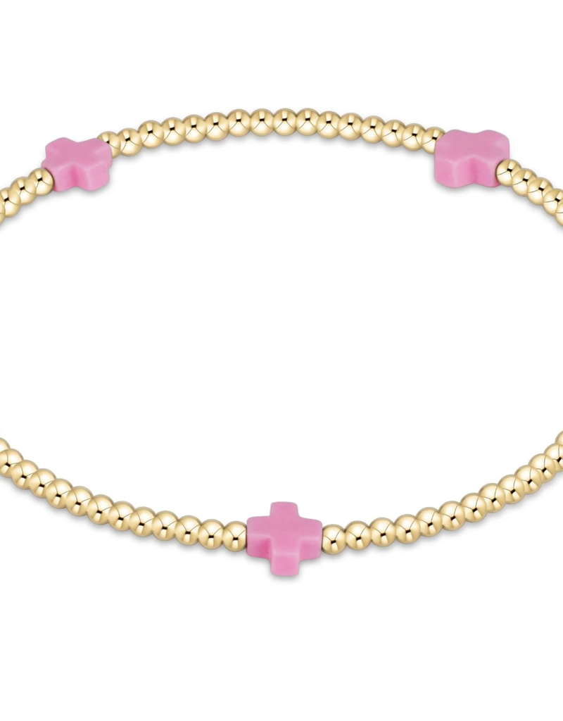 ENEWTON egirl Signature Cross Small Gold Pattern 2mm Bead Bracelet - Bright Pink