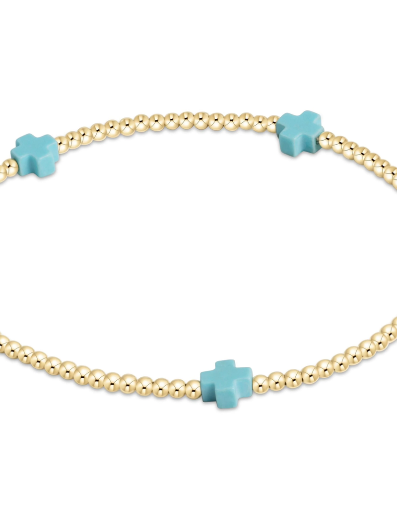 ENEWTON egirl Signature Cross Small Gold Pattern 2mm Bead Bracelet - Turquoise