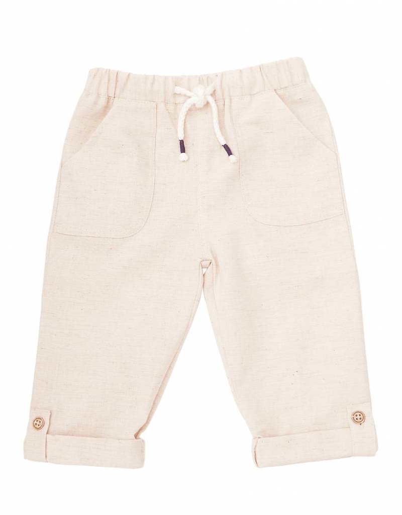 MUD PIE KHAKI FAUX LINEN PULL-ON PANTS