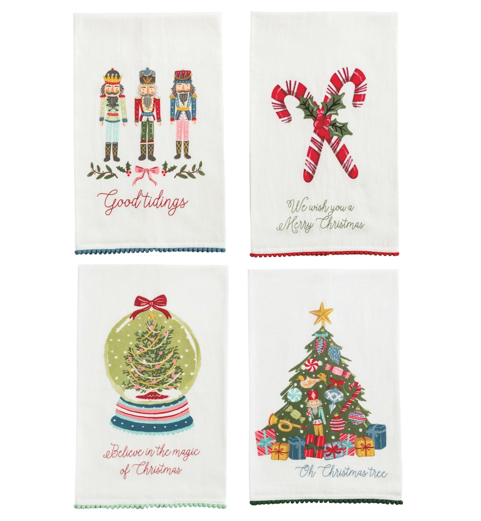 MUD PIE CHRISTMAS POM TRIM TOWELS MUD PIE CHRISTMAS POM TRIM TOWELS