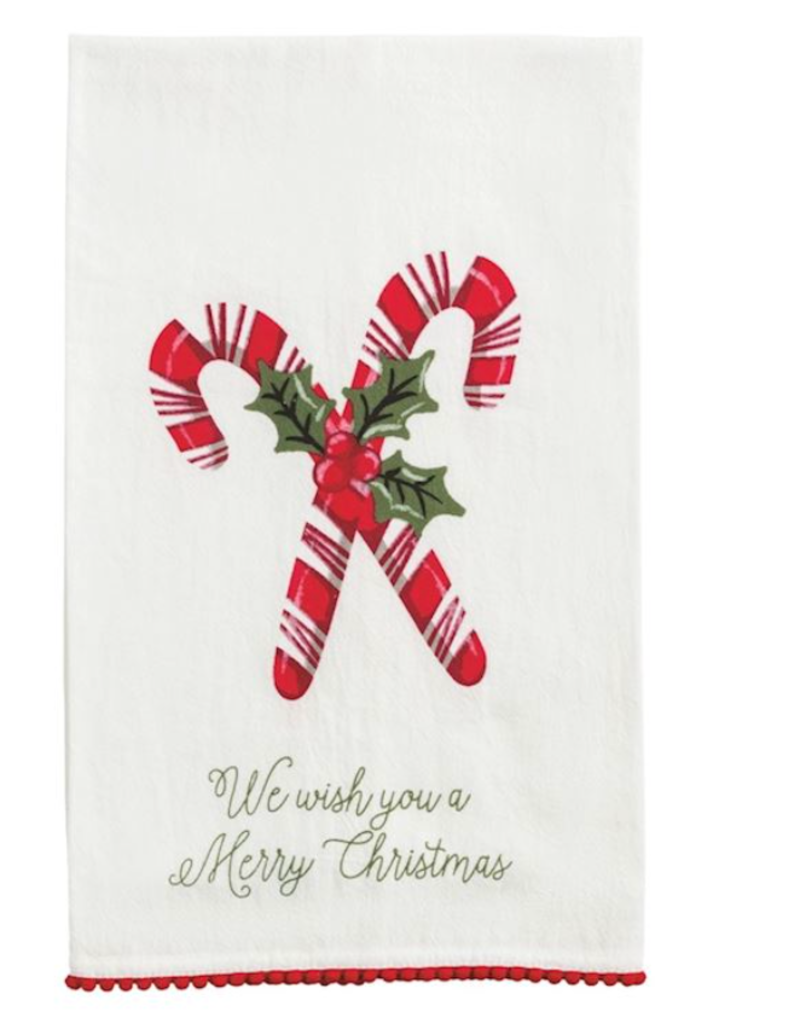 MUD PIE CHRISTMAS POM TRIM TOWELS