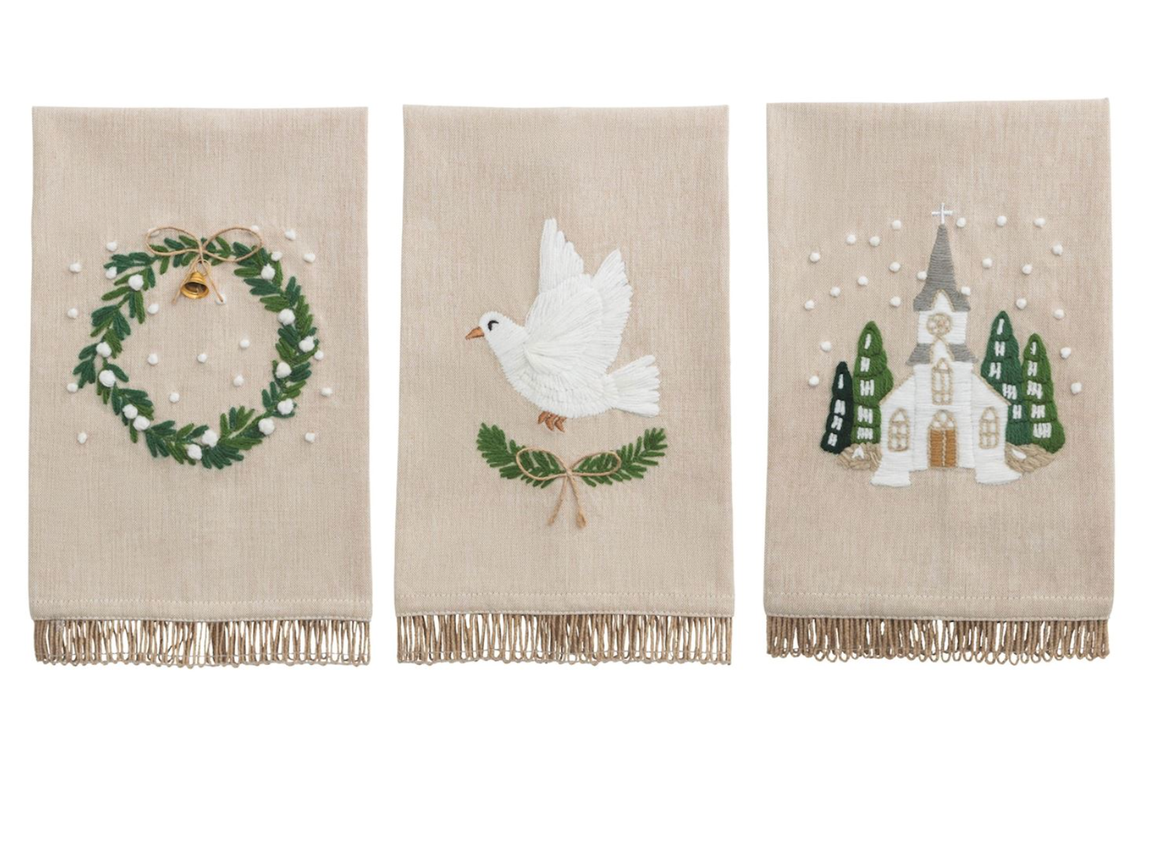 MUD PIE WHITE CHRISTMAS EMBROIDERED TOWELS MUD PIE WHITE CHRISTMAS EMBROIDERED TOWELS