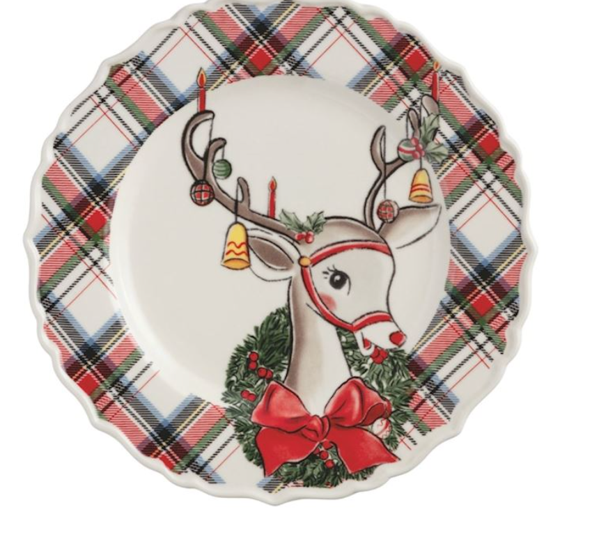 MUD PIE CHRISTMAS TARTAN RIM SALAD PLATES MUD PIE CHRISTMAS TARTAN RIM SALAD PLATES