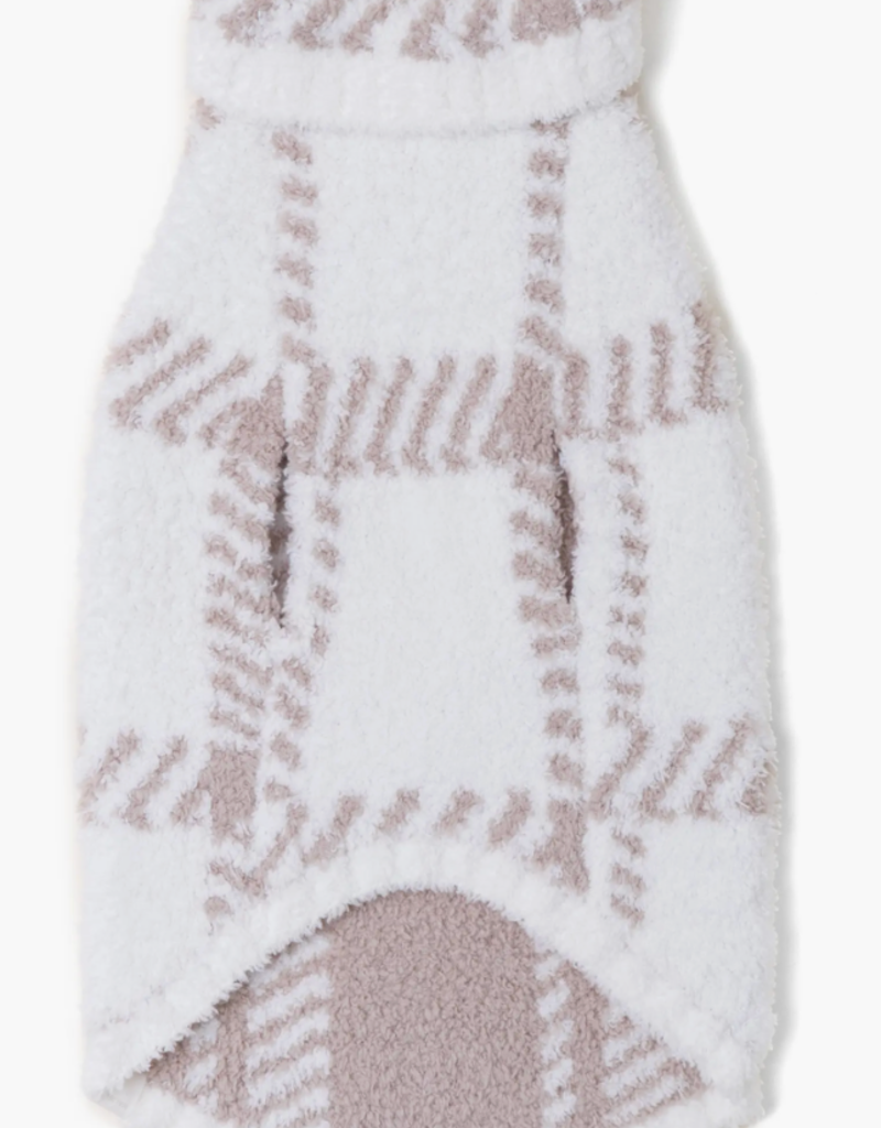 BAREFOOT DREAMS COZYCHIC PLAID PET SWEATER-PEARL/TAN
