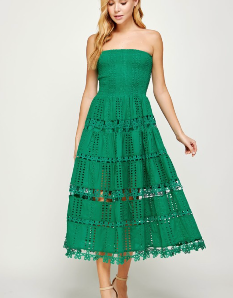 STRUT & BOLT Eyelet Lace Tube Dress-EMERALD