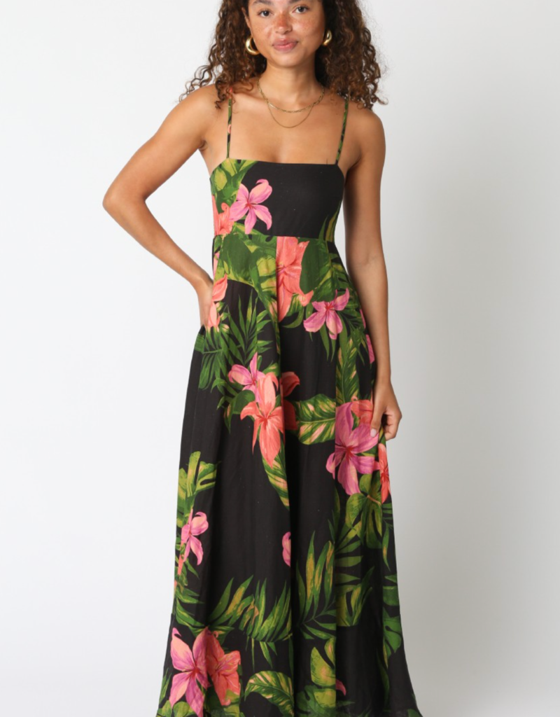 OLIVACEOUS AUBREY DRESS-BLACK FLORAL