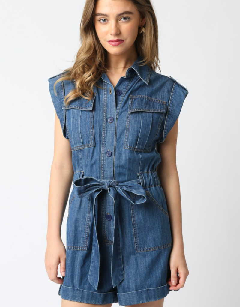 OLIVACEOUS DASHA DENIM ROMPER