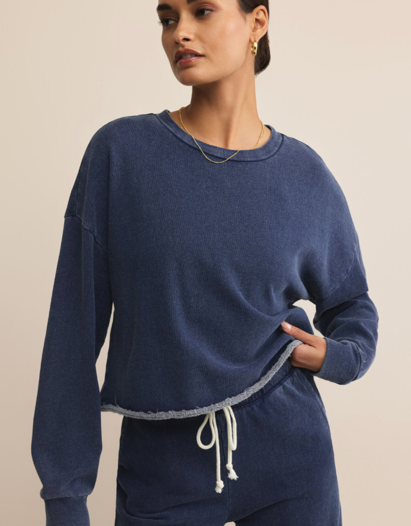Z SUPPLY CIRCUIT KNIT DENIM SWEATSHIRT-INDIGO