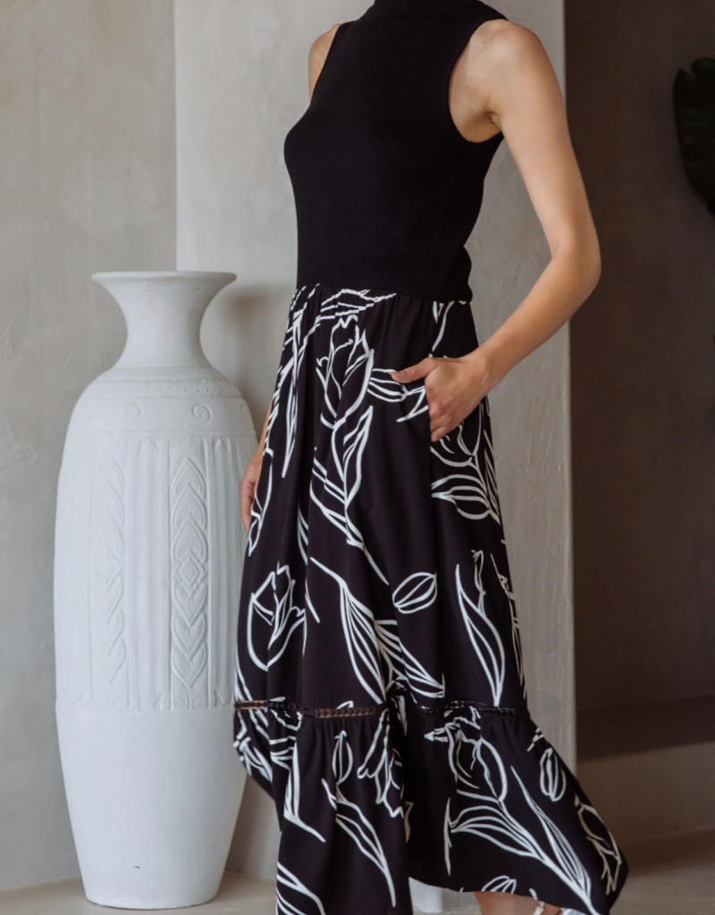 SKIES ARE BLUE Conlan Mixed Media Dress-Black
