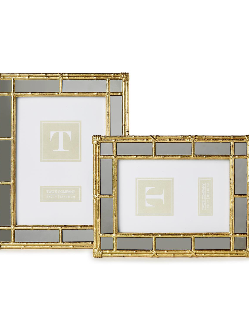 TWO'S COMPANY BAMBOO GOLD PHOTO FRAMES WITH MIRROR