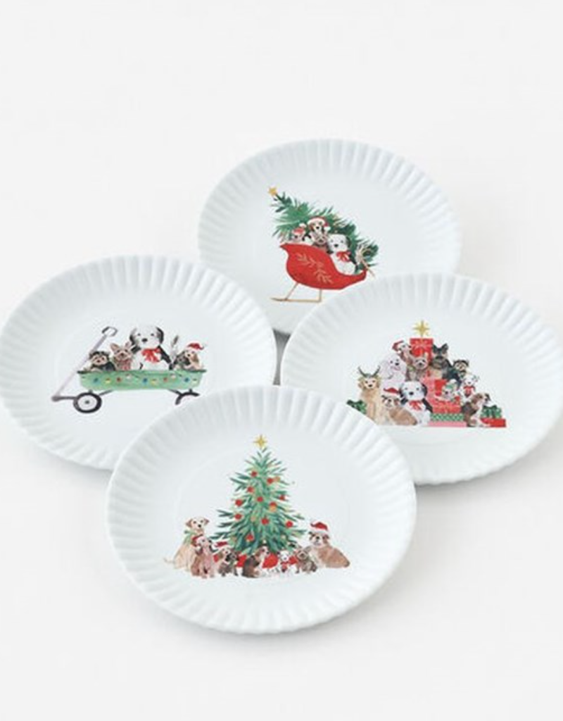 ONE HUNDRED 80 DEGREES SANTA PAWS MELAMINE PLATE SET OF 4