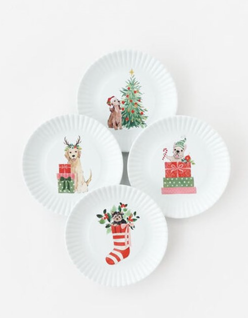 ONE HUNDRED 80 DEGREES SANTA PAWS APPETIZER PLATES SET OF 4