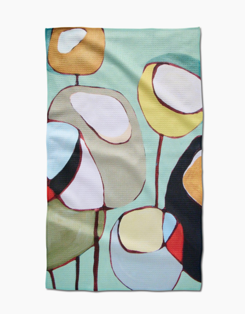GEOMETRY POPPIES ON MINT TEA TOWEL