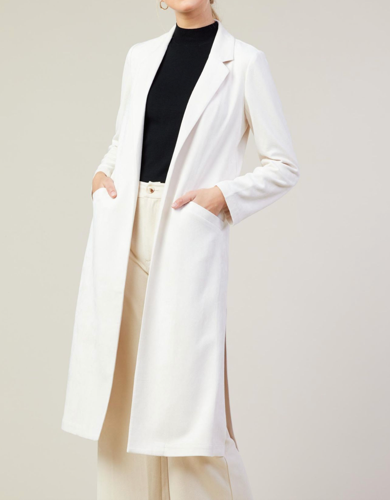 SKIES ARE BLUE FAUX SUEDE DUSTER-CREAM