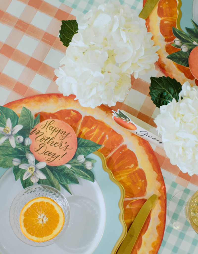 HESTER & COOK ORANGE PAINTED CHECK TABLE RUNNER 25" X 25'