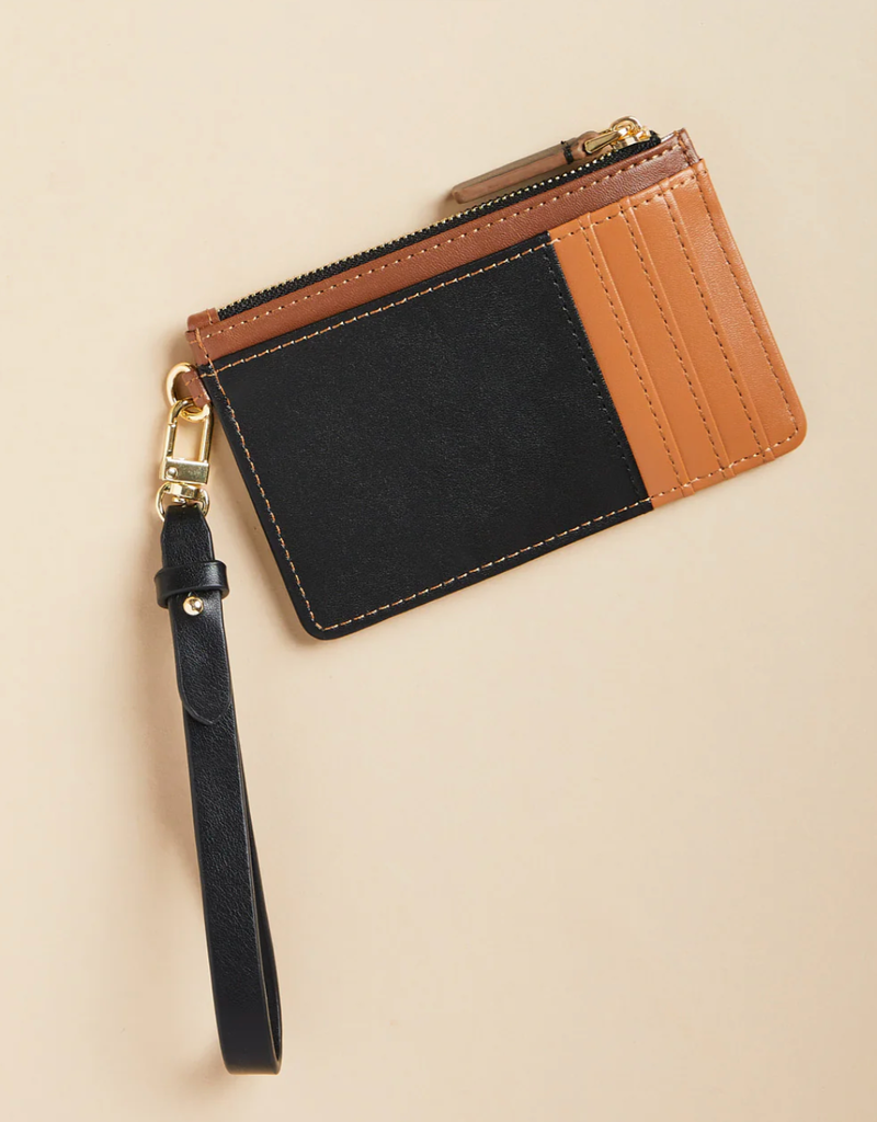 SLIM CARD COINPURSE BLACK BROWN COLOR BLOCK